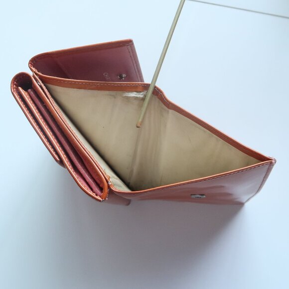 Chanel Orange Patent Leather Wallet Card Holder Silver CC Logo Luxury Designer - Picture 14 of 16